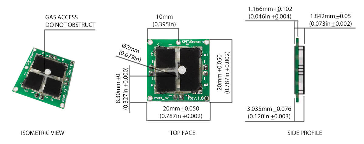 Prana Air Ozone O3 Sensor Dimension