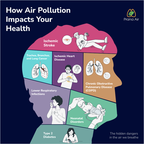 7 impacts de la pollution de l'air sur la santé.