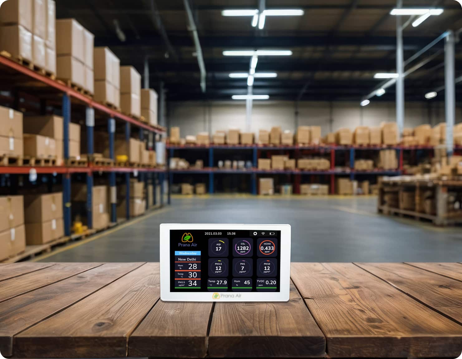 prana air sensible indoor air quality monitor for logistics business